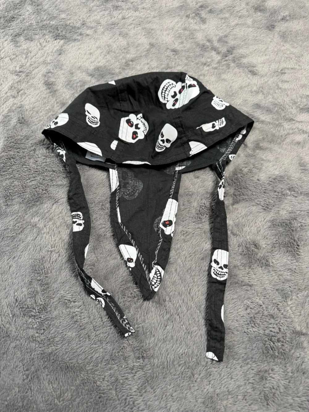 Skull Print Doo Rag Bandana Cotton Black White Red